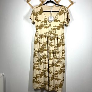 Kate Quinn Organic Cotton Womens Dandelion Print Prairie Style Midi Dress Size M